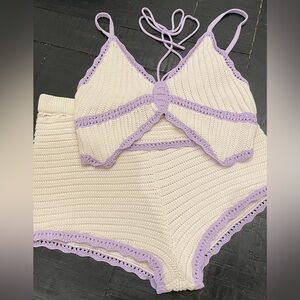 Victoria’s Secret Pink Crochet Butterfly Top and Shorts- two piece set